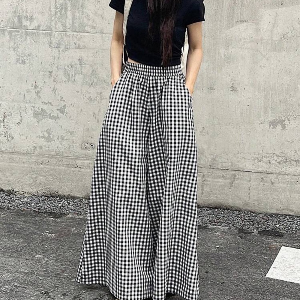 Gingham Wide-Leg Pants